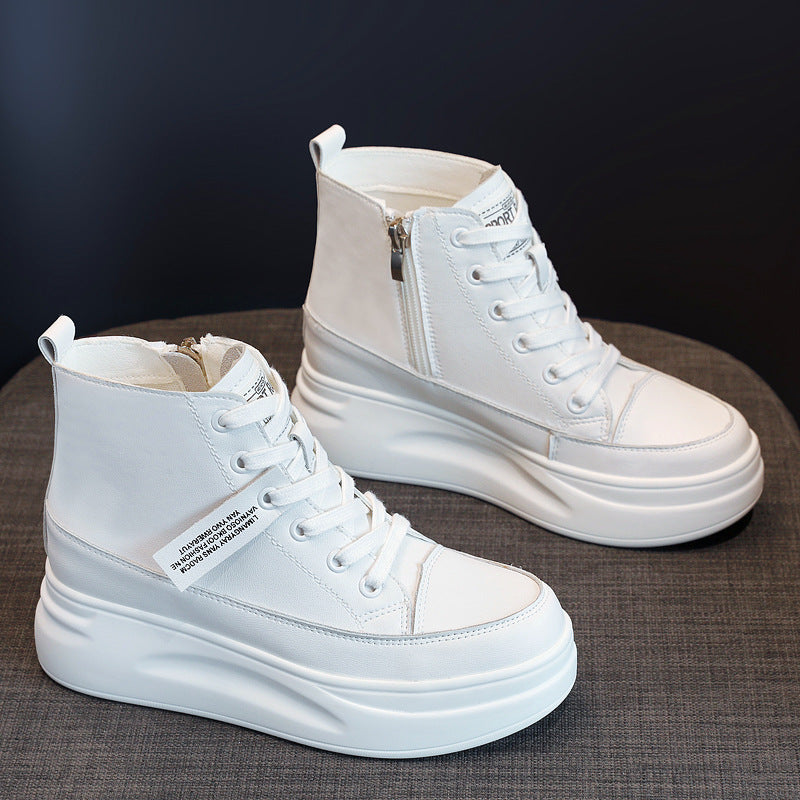 Women's Hidden White Cowhide Platform Muffin Bottom Small Heels
