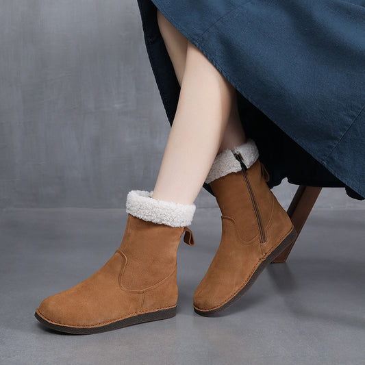 Women's Winter Round Toe Booties Veet Thickened Snow Boots
