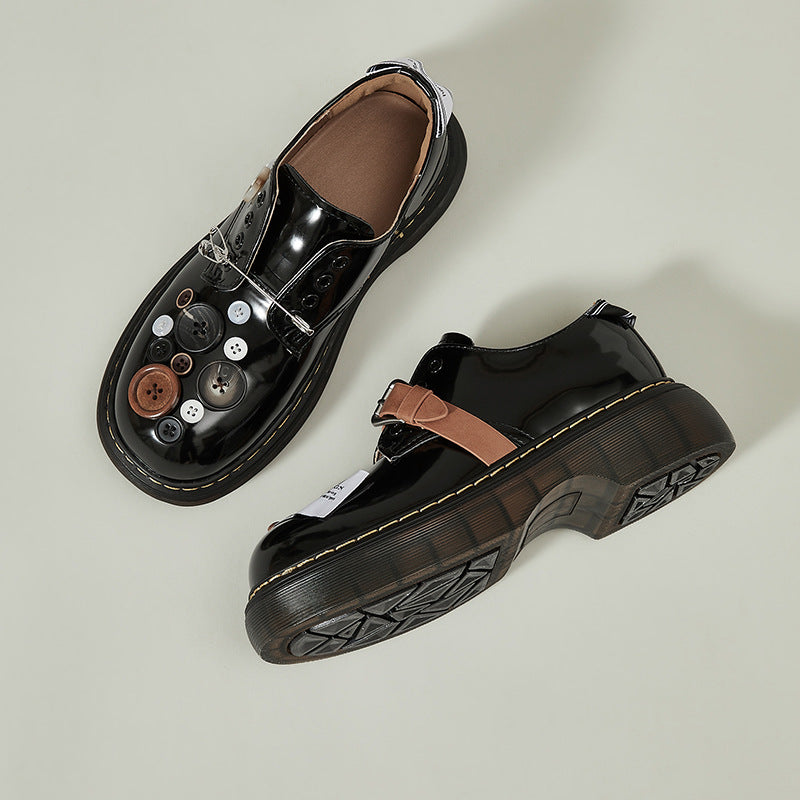 Women's Design Button Platform Slip-on French Mary Women's Casual Shoes