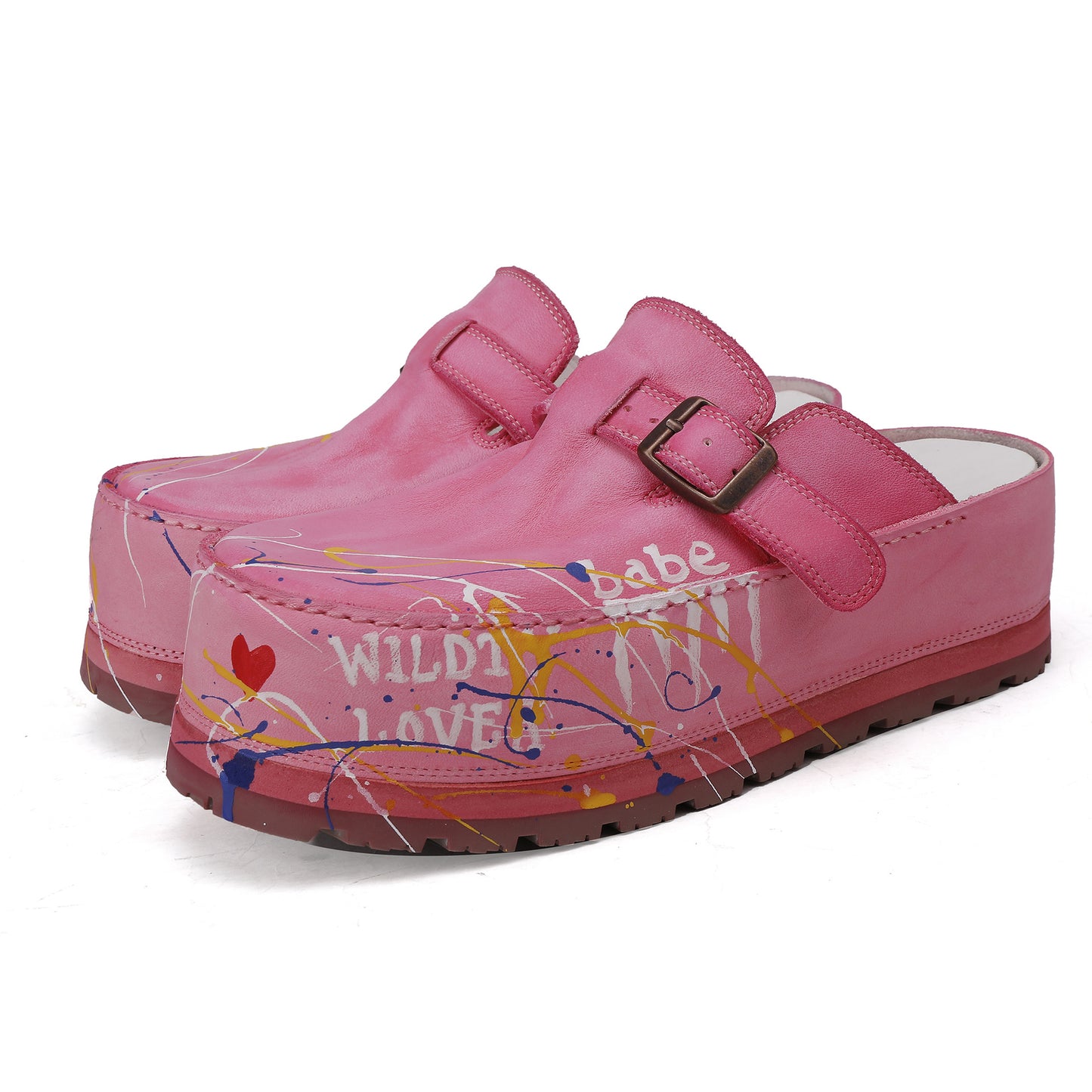 Women's Cowhide Platform Retro Fashion Round Head Slippers