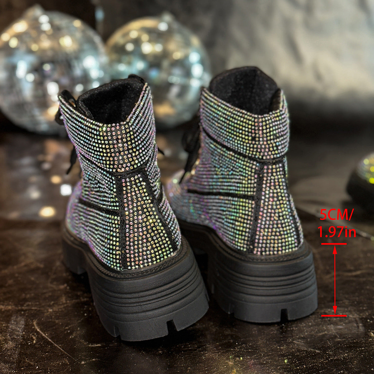 Women's Martin Rhinestone Full Diamond Leopard Print Boots