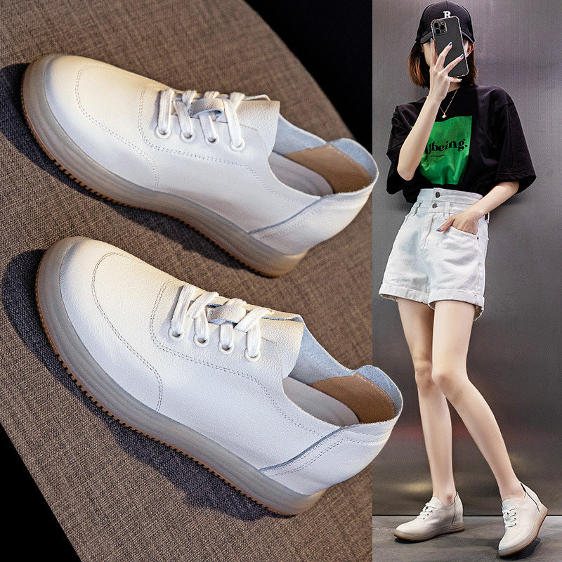 Women's First Layer Cowhide Hidden White Spring One Pedal Height Women's Casual Shoes