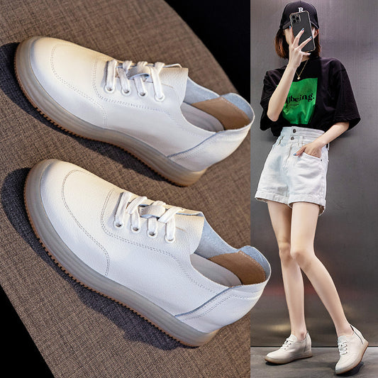 Women's First Layer Cowhide Hidden White Spring One Pedal Height Women's Casual Shoes