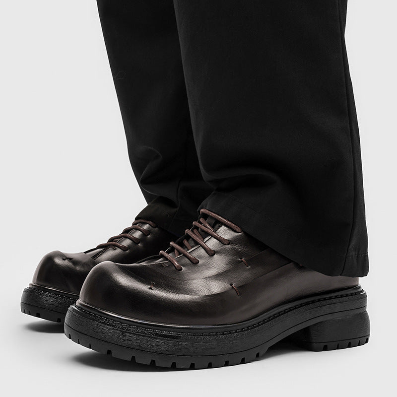 Men's Thick Bottom Derby Invisible Height Increasing Insole Niche Design British Men's Casual Leather Shoes