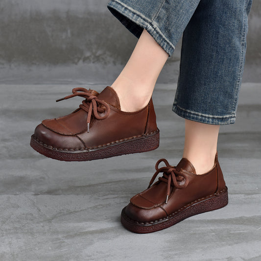 British Style Slip-on Handmade Round Toe Cowhide Casual Shoes