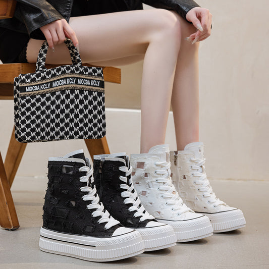 Women's Mesh Ripped Height Increasing Insole Super Heels