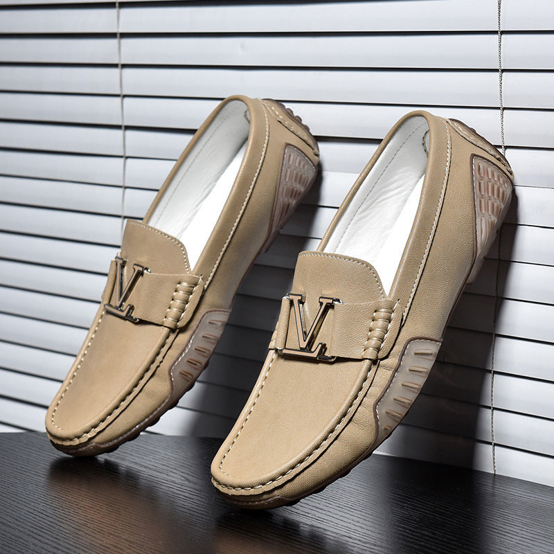 Men's Broadcast Real With Fleece Lining Trendy Cowhide Slip-on Driving Plus Leather Shoes