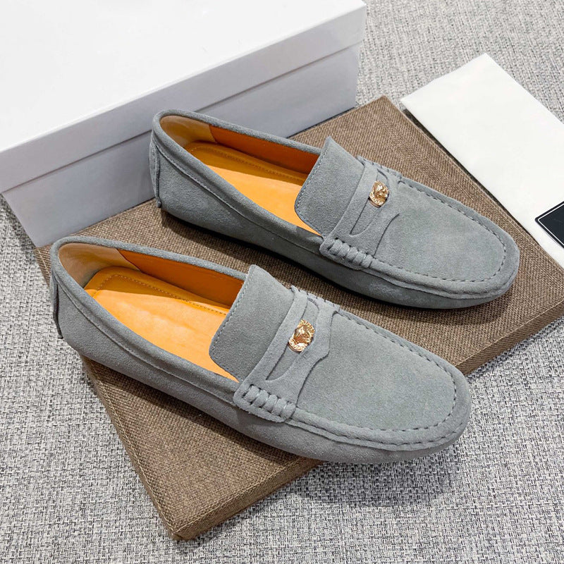 Men's Matte Cowhide Breathable One Pedal Gray Loafers/doug Shoes