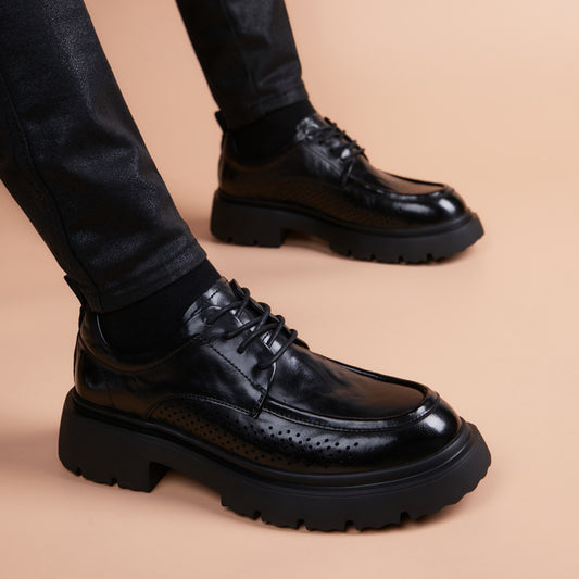 Men's Summer Side Punching Breathable Green British Style Foam Light Men's Business Leather Shoes