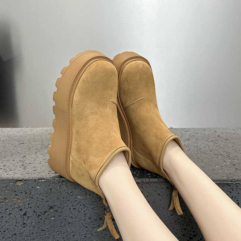 Women's Cow Suede Platform Ankle Early Autumn Matte Hidden High-grade Retro Women's Leather Boots