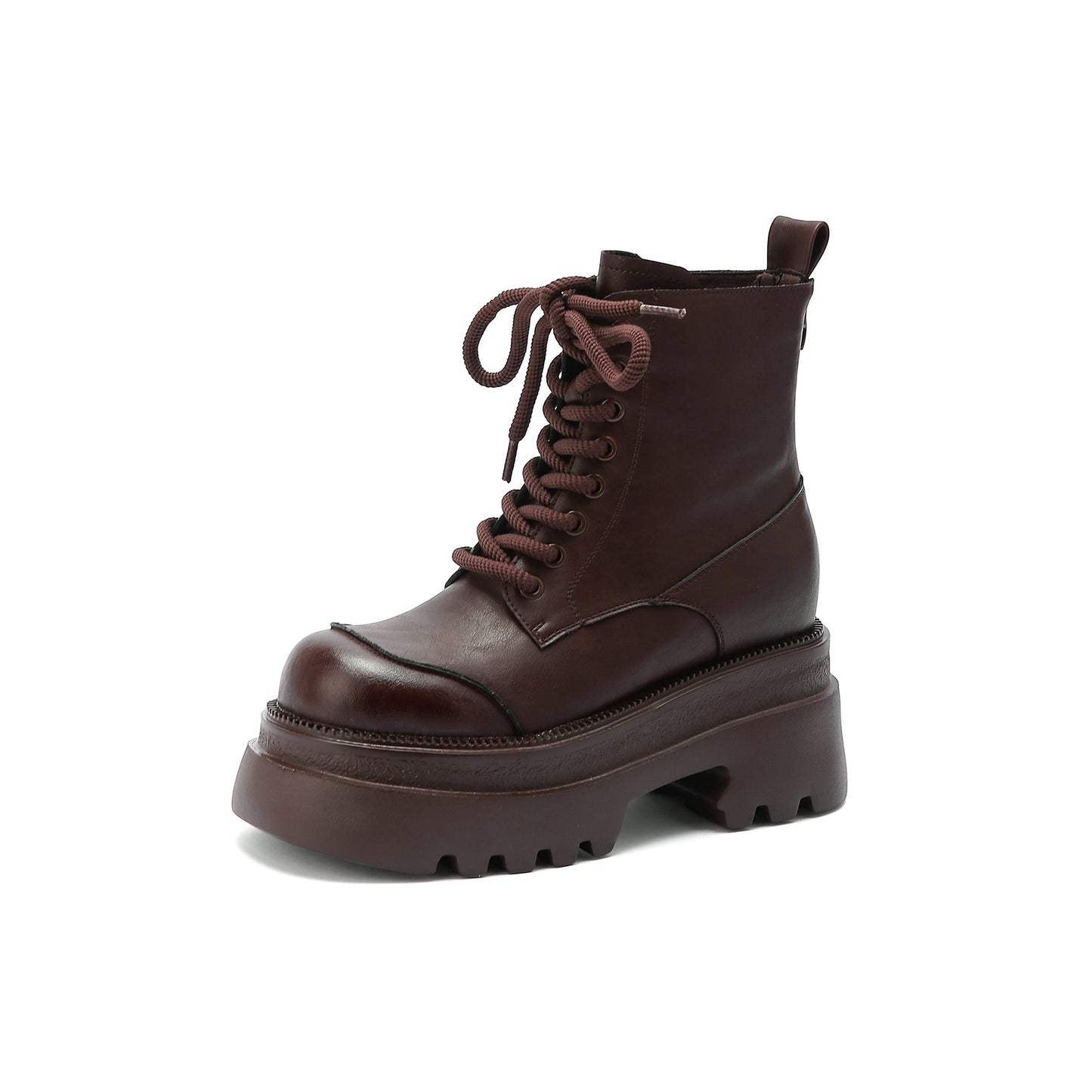 Women's Retro Brown Muffin Platform Lace Up Short British Style Boots