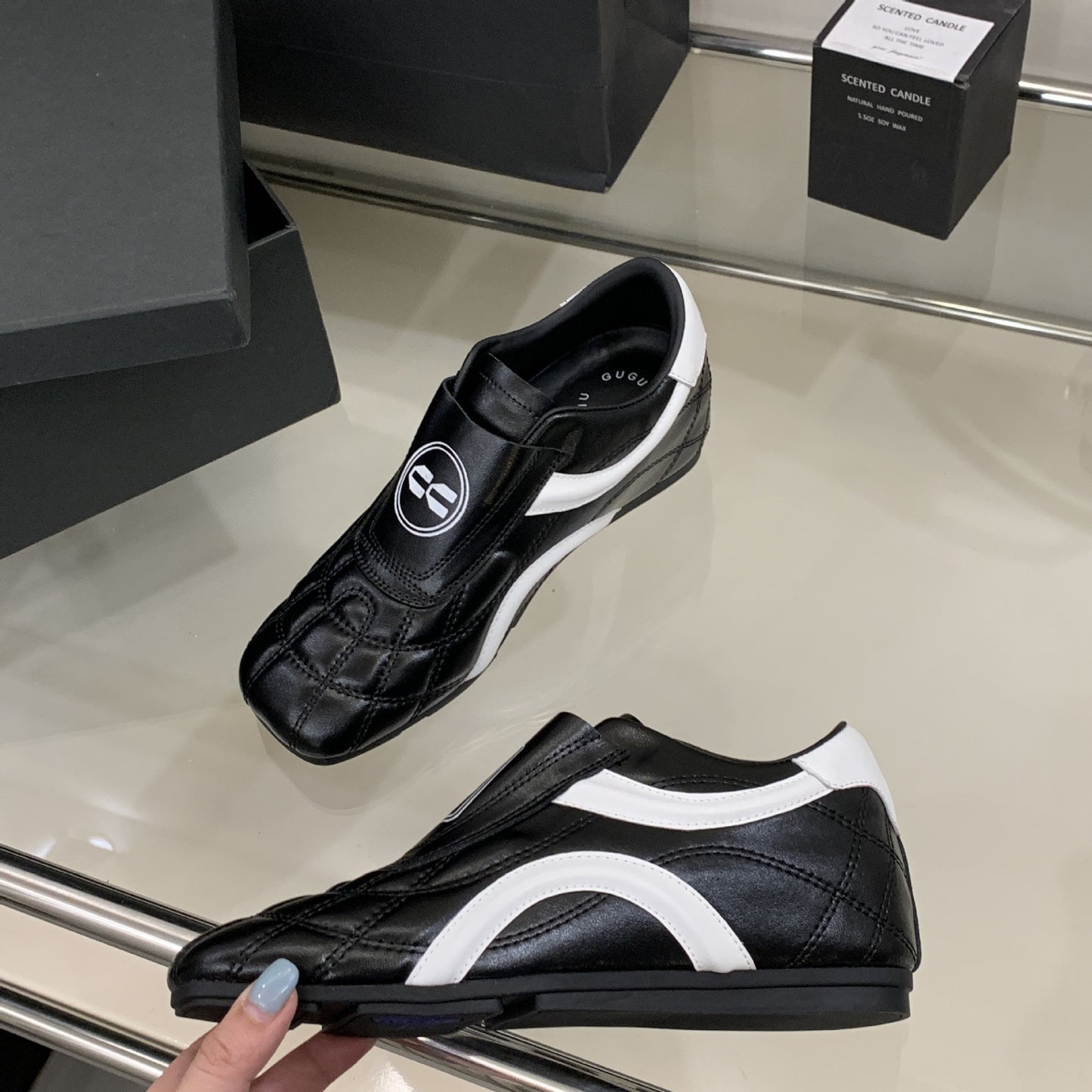 Women's Spring Thick-soled Inner Square Toe Vintage German Training Black Sneakers