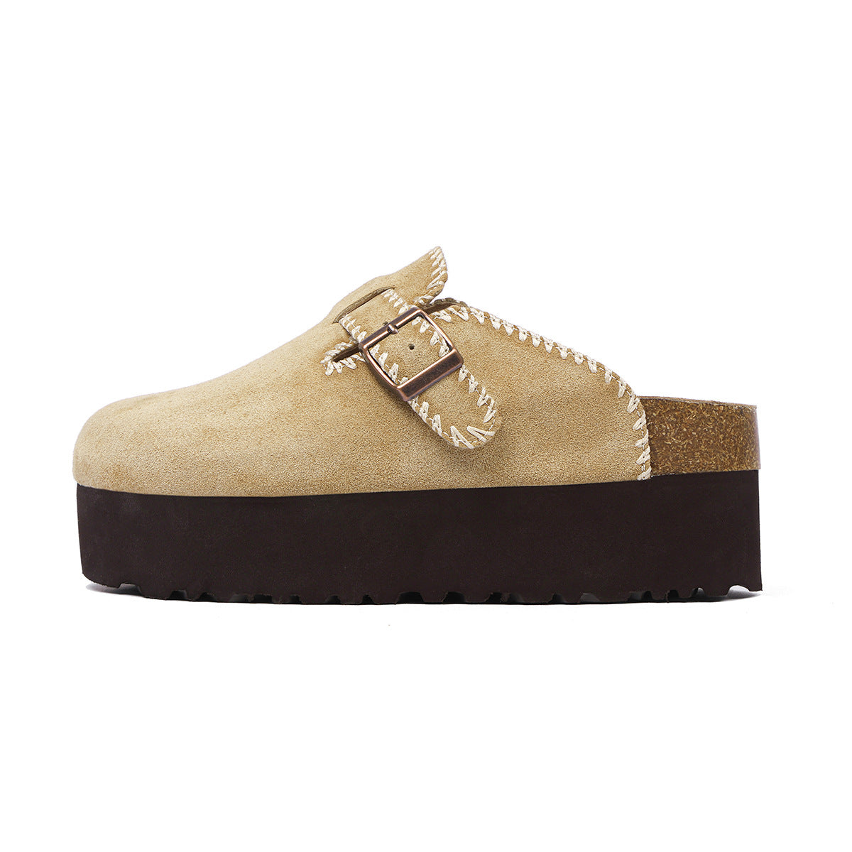 Women's Toe Half Embroidery Thread Outer Wear Thick Bottom Slippers