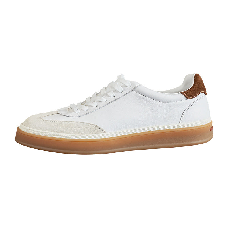 Men's Genuine Lace Color Block Flat White Sneakers