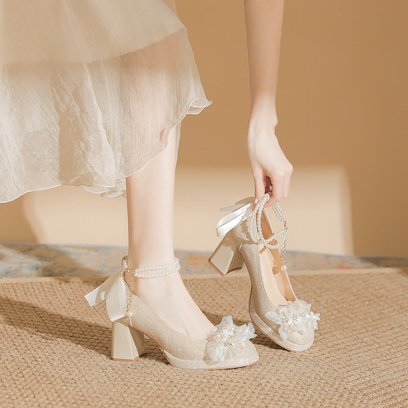 Women's Ceremony Mary Jane Wedding Dress Two-way Engagement Heels