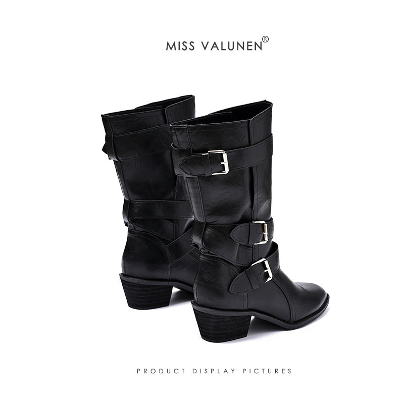 Women's Warren Pointed Toe Chunky Western Cowboy Knight Women's Leather Boots