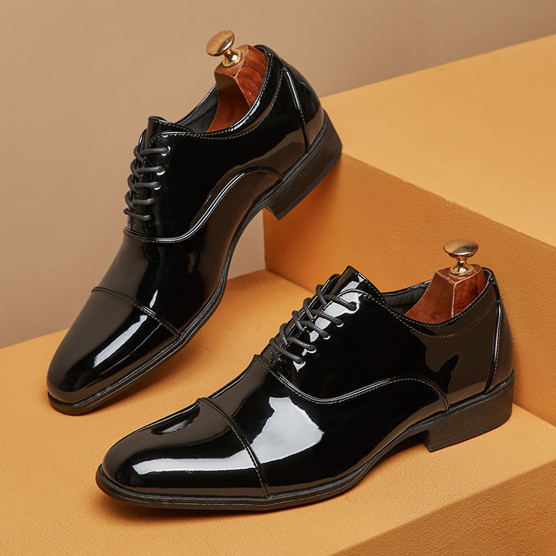 Men's British Patent Glossy Three Joint Formal Wear Oxford Green Men's Business Leather Shoes