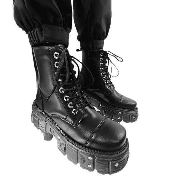 Women's Niche Lace Up Increased Martin Dark Boots