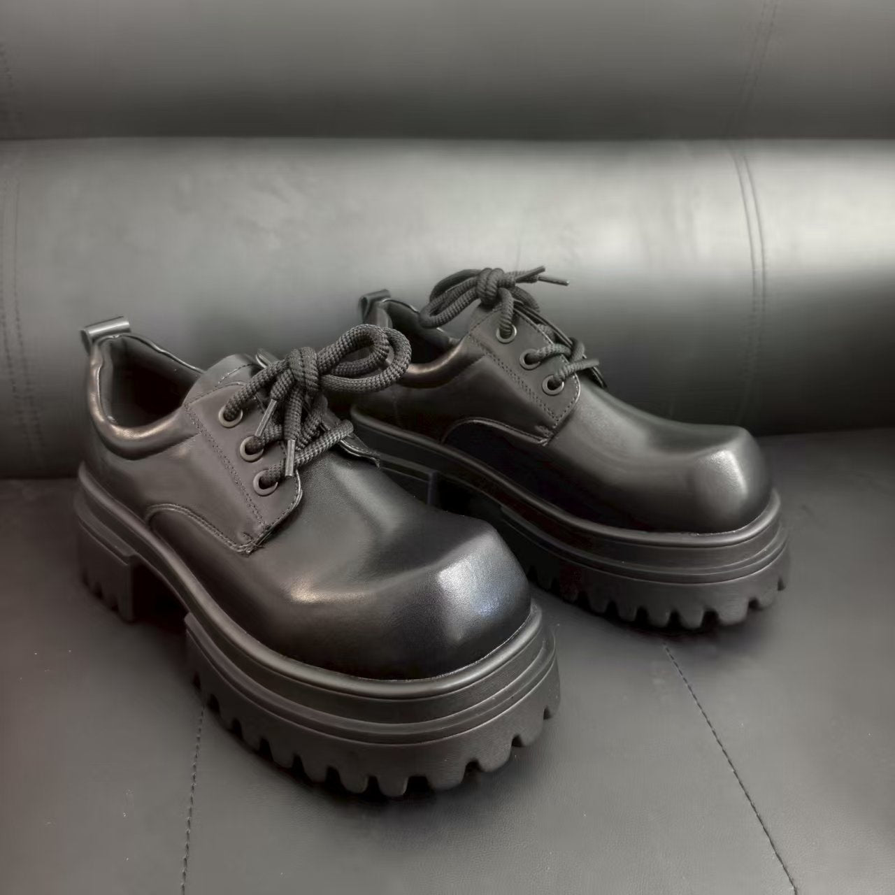 Men's Thick-soled Derby Fashionable Niche Square Toe Men's Casual Leather Shoes