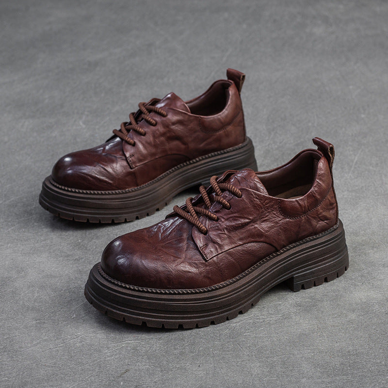 Women's Hand-held Pattern First Layer Cowhide British Casual Shoes