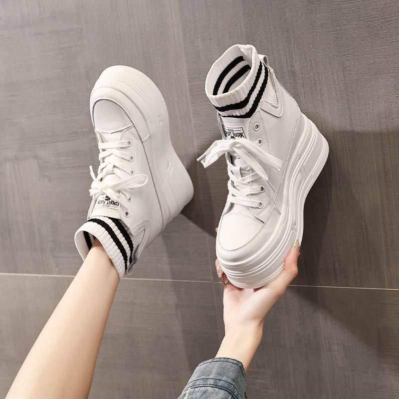 Women's Hidden White Platform Korean Short Sock Muffin Women's Cotton Shoes