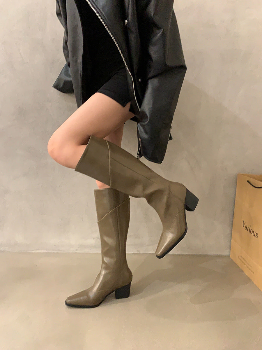 Women's Style Black Thin Long Biker Temperament Heels