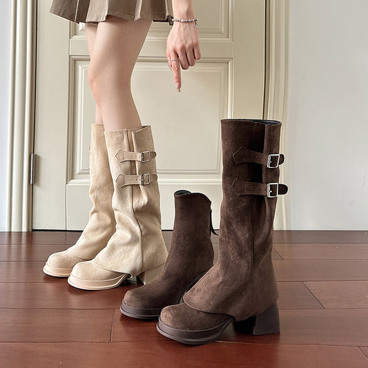 Pile Style Thick High Platform Leg Heels