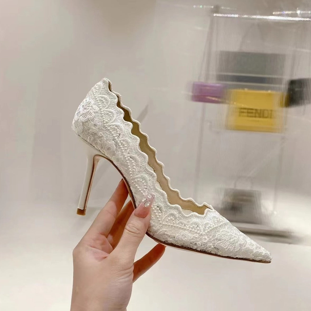 Women's Spring Pointed Stiletto Embroidered Lace Dress Heels
