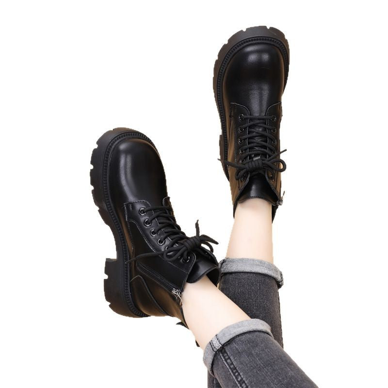Women's Autumn Super Popular Thick-soled Ankle Small Dr. Women's Leather Boots