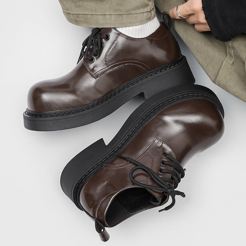 Fashion Derby Thick Bottom Increased Niche Men's Casual Leather Shoes