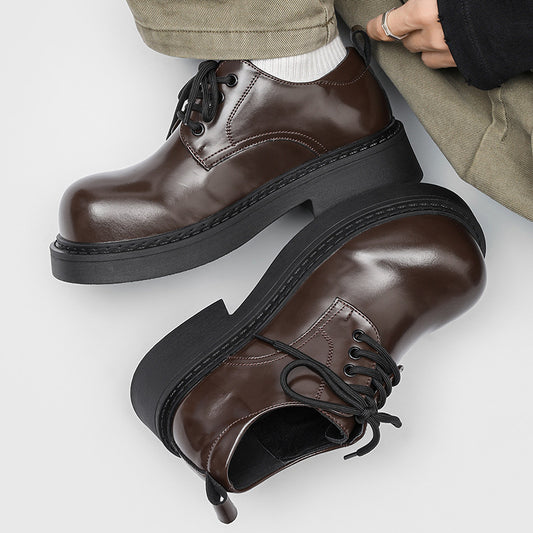 Fashion Derby Thick Bottom Increased Niche Men's Casual Leather Shoes