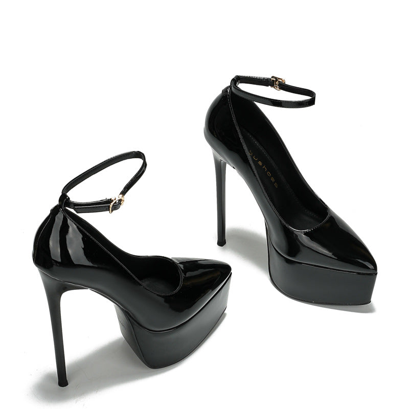 Women's Word With Waterproof Platform Thin Ultra High Patent Heels