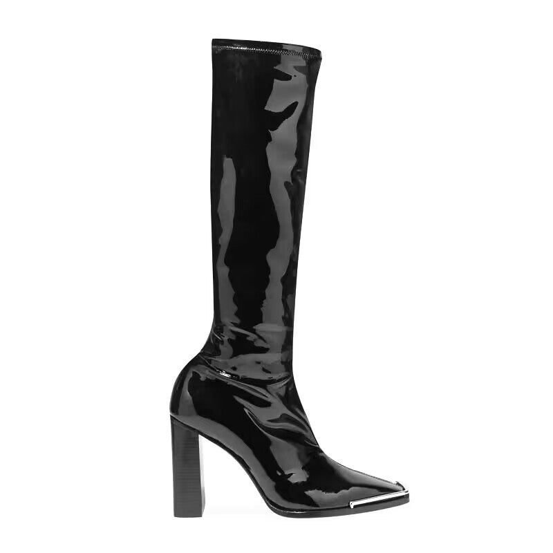 Kendall Chunky Square Toe Long High Motorcycle Sexy Boots