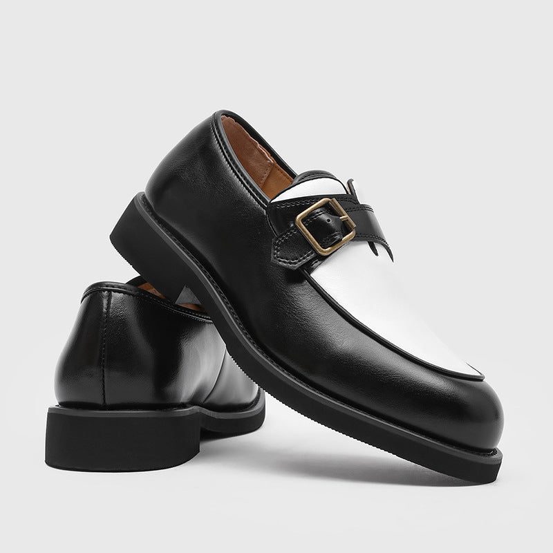 Men's Black White Color Matching Green Slip-on Men's Casual Leather Shoes