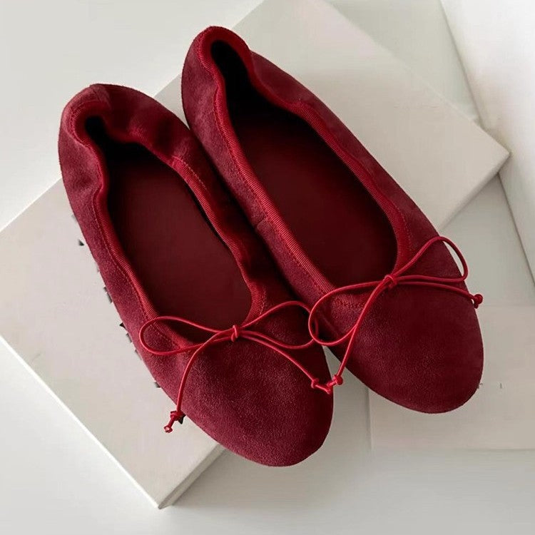 Style Retro Flat Bottom Bow Low-cut Slip-on Ballet Female Fleece-lined Women's Casual Shoes