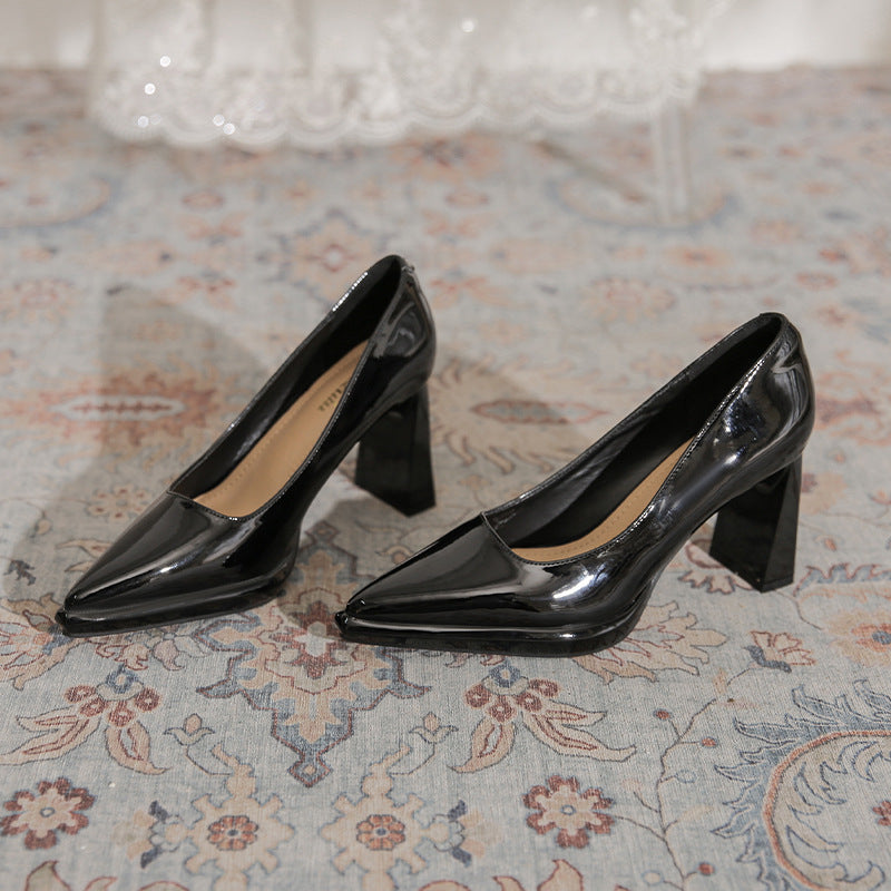 Women's Nude Waterproof Platform High Elegant Patent Chunky Comfortable Women's Fashion Shoes