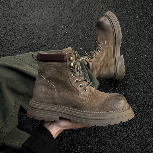 Men's Versatile Retro Ankle Thick-soled Green Tooling Boots