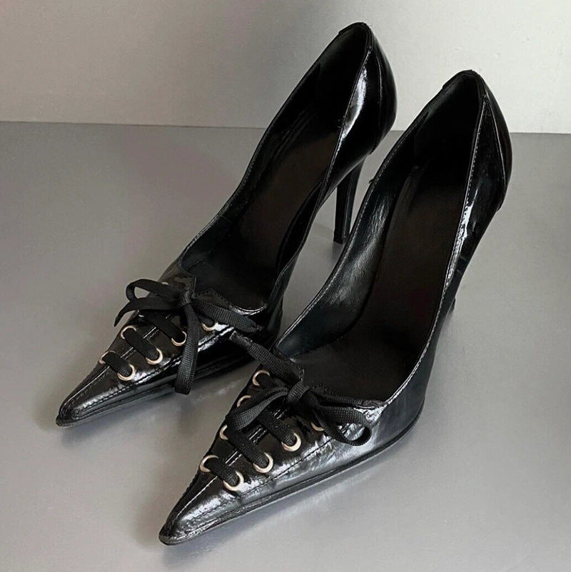 Hot Special Bow Design Pointed High Spring Stiletto Low-cut Motorcycle Heels