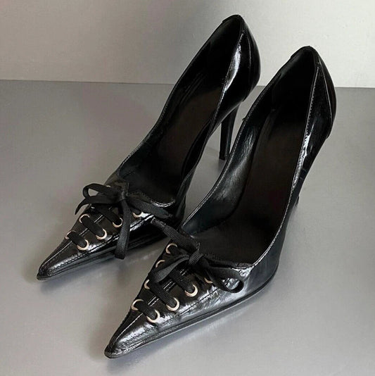 Hot Special Bow Design Pointed High Spring Stiletto Low-cut Motorcycle Heels
