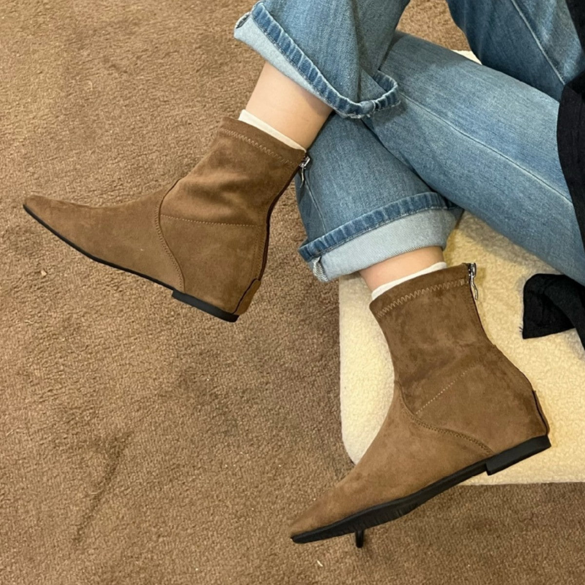 Women's Height Increasing Insole Suede Skinny Retro French Western Style Women's Shoes
