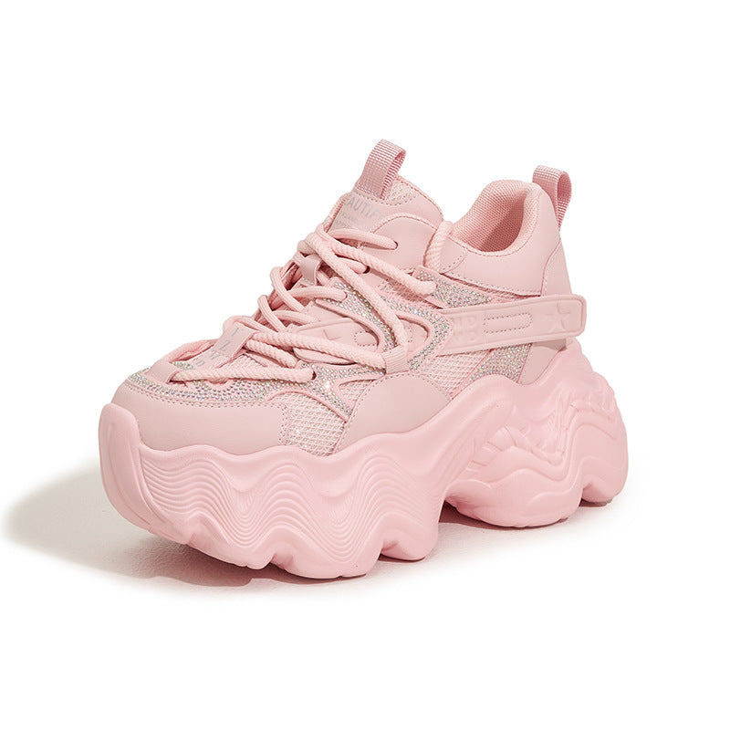 Women's Dad Spring Platform Rhinestone Fashion Small Height Sneakers