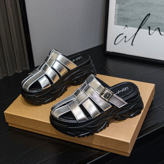 Women's Toe Platform Summer Hollow Breathable Solid Slippers
