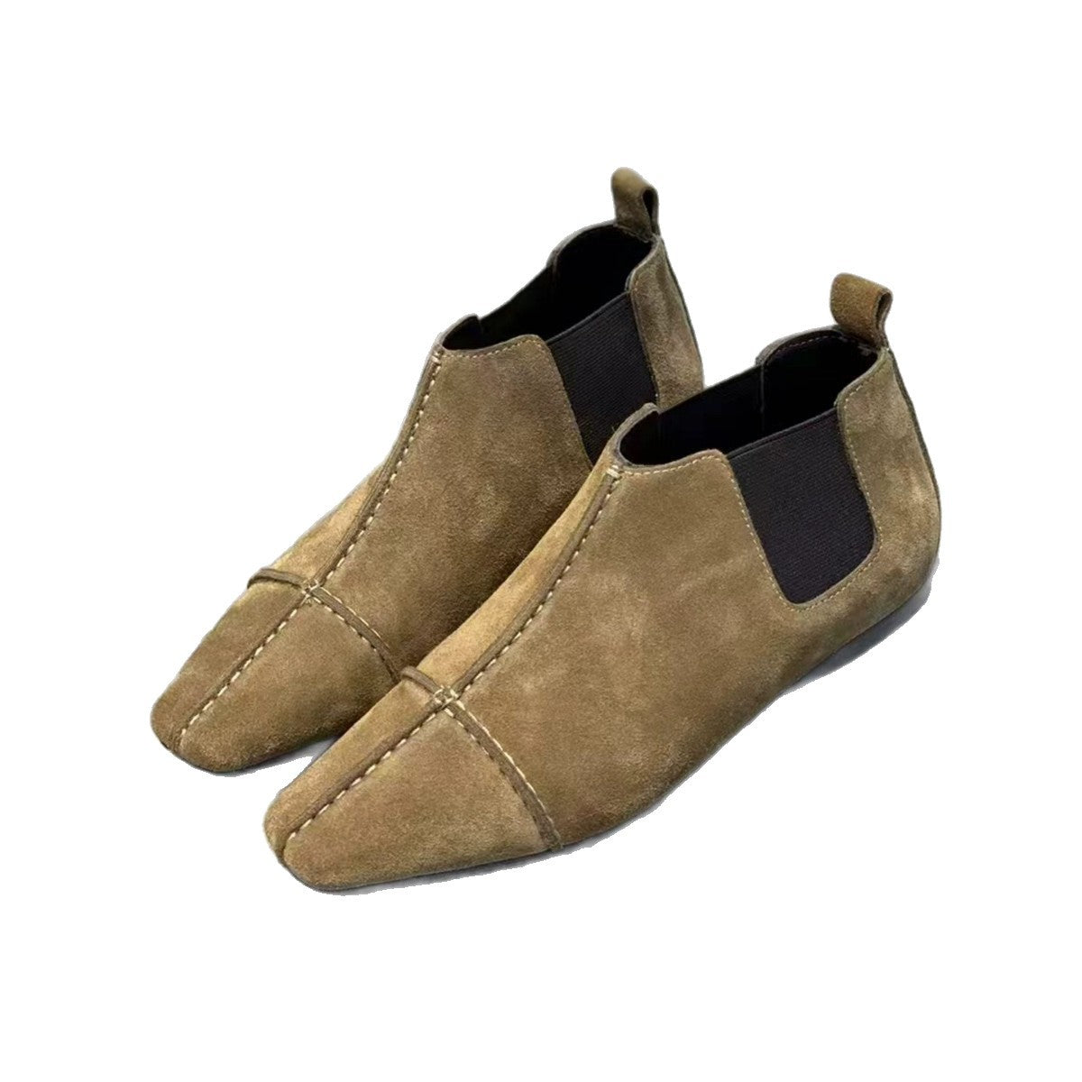 Women's Retro Minority Suede Square Toe Flat Bottom Chelsea Booties Boots