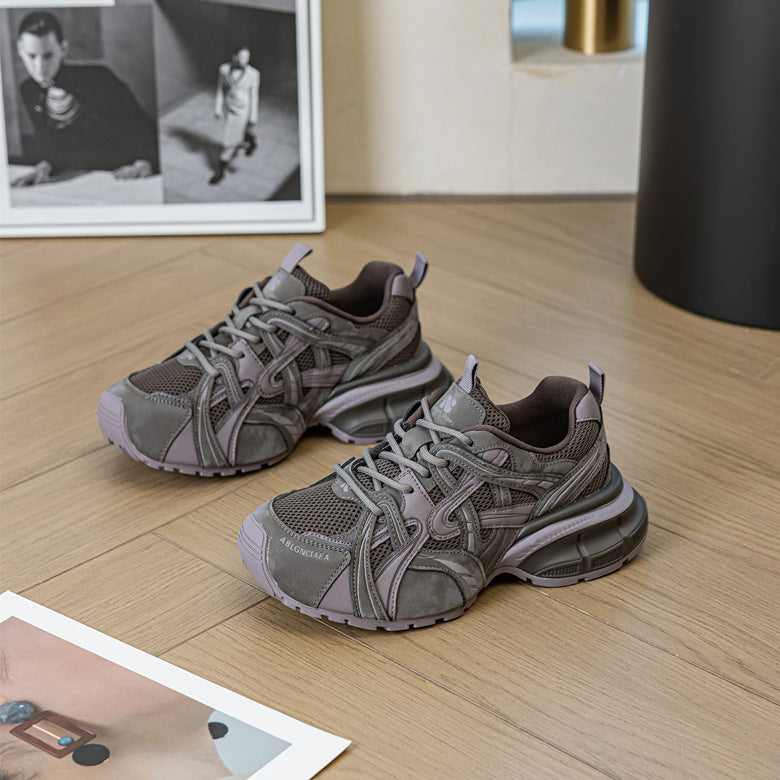 Women's Mesh Bottom Platform Dad Fleece-lined Slimming Small Women's Sports Shoes