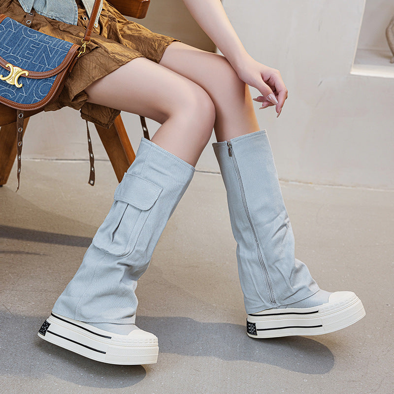 Increasing Insole Tooling Long Female High Leg Irregular Pleated Boots