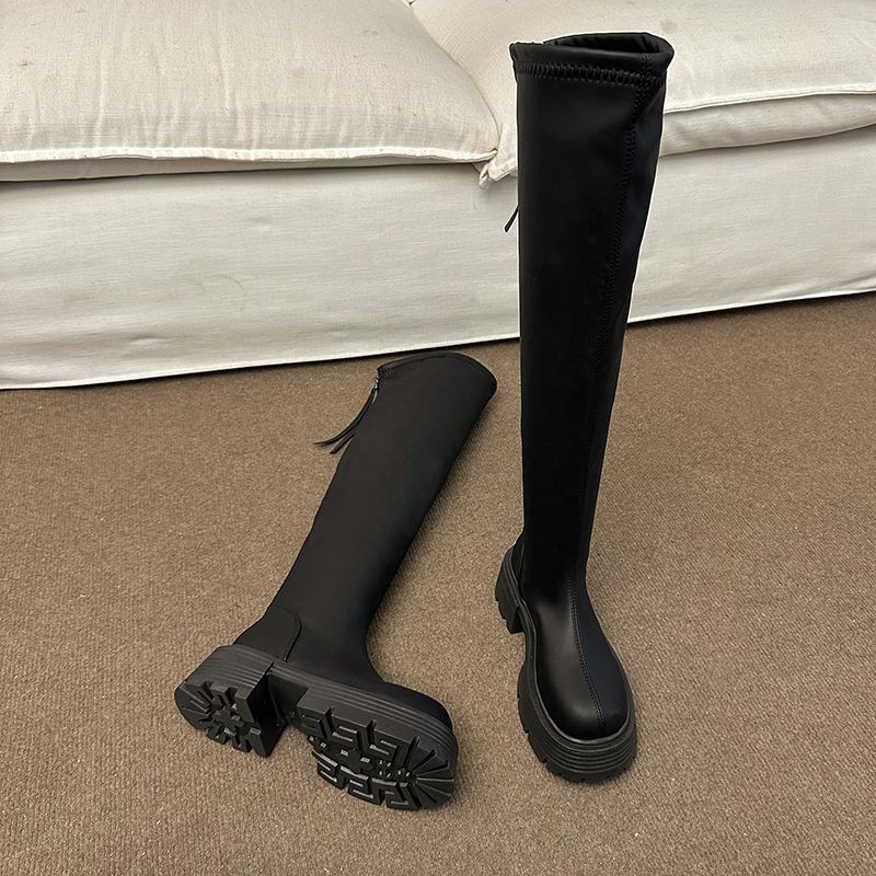 Women's Fashion High Winter Round Head Chunky Women's Leather Boots