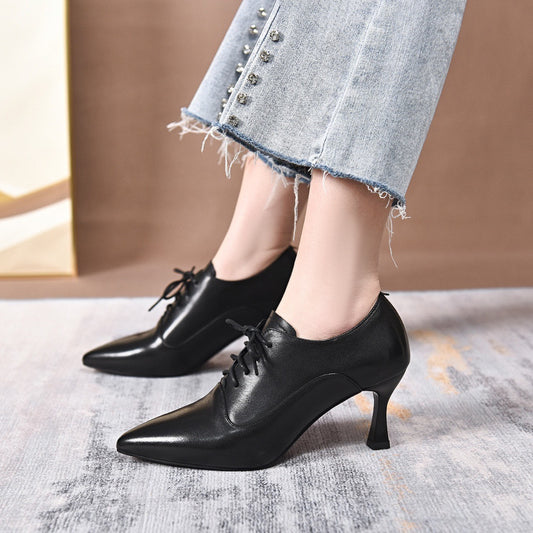 Women's Stiletto Pumps Deep Mouth Mid Lace High Apricot Women's Fashion Shoes