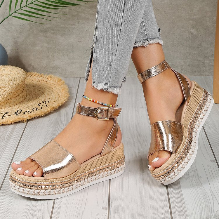 Women's Size Peep Toe Buckle Wedge Fashion Comfortable Sandals