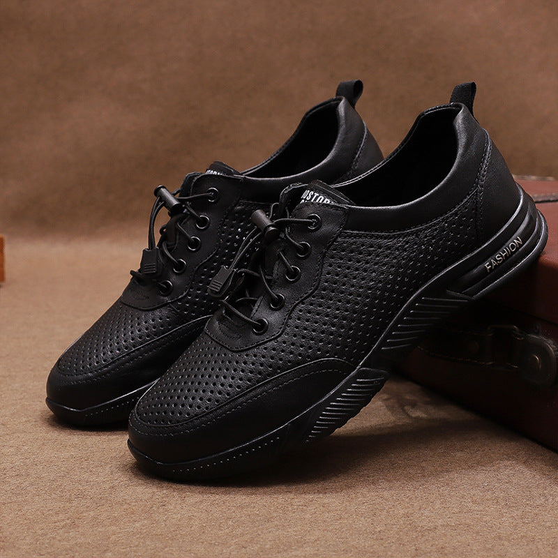 Men's Layer Cowhide Mesh Comfortable Business Pumps Leather Shoes