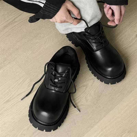 Men's Thick Bottom Derby British Round Head Increased Lovers Men's Casual Leather Shoes